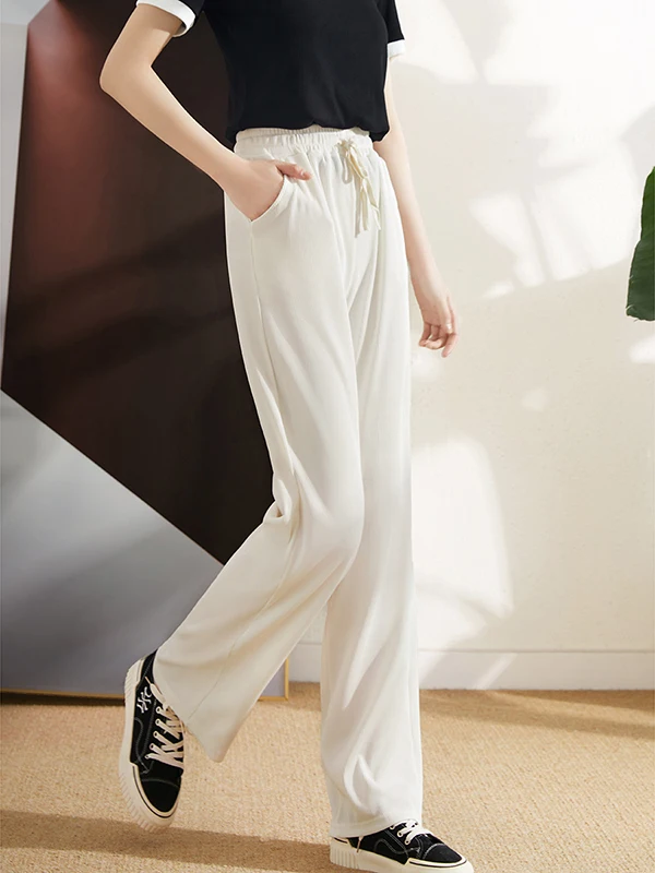 

Женские брюки с высокой талией и широкими штанинами в стиле ретро, свободные повседневные длинные брюки с поясом, эффект похудения, удобные, из полиэфирного волокна