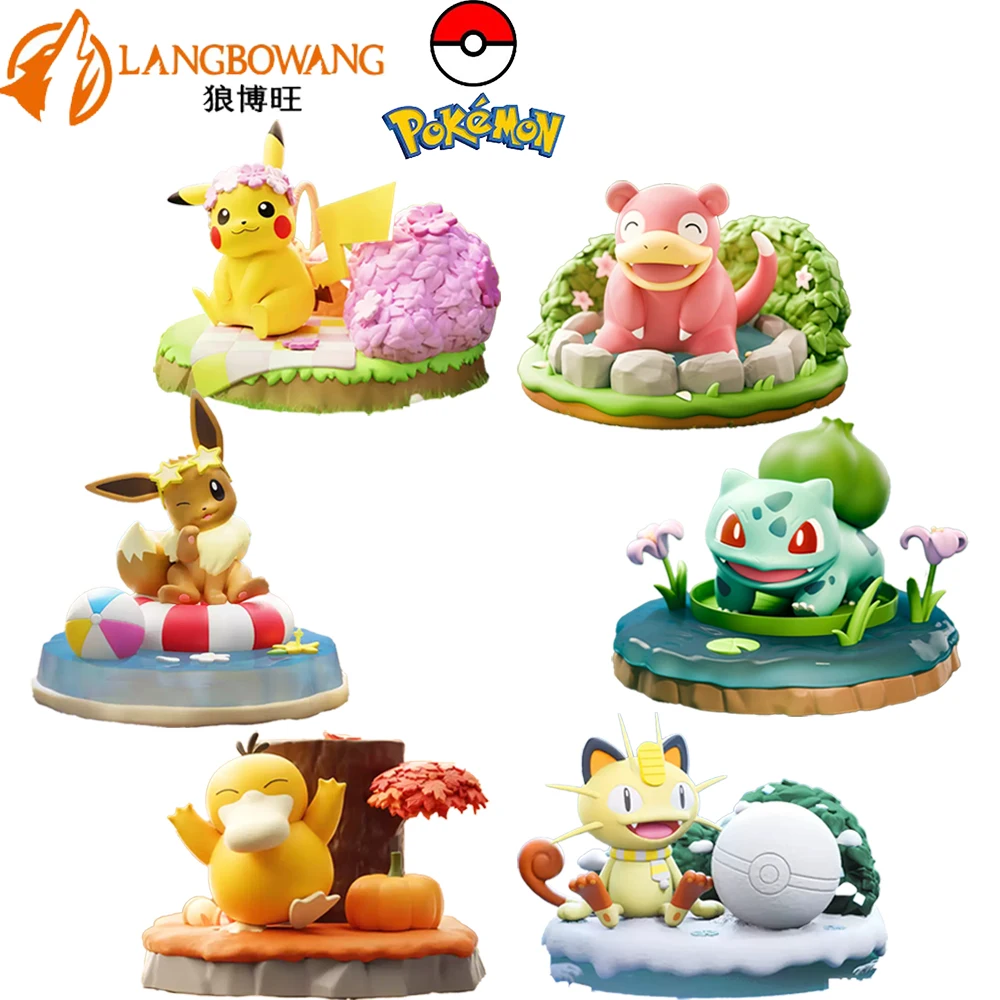 In Stock Original Genuine Langbowang Toys Pokemon Pikachu Slowpoke Bulbasaur Psyduck Meowth Eevee Anime Figures Model Toys