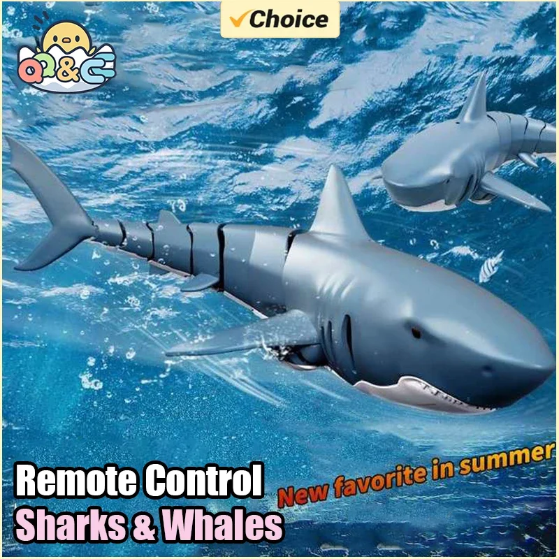 RC Shark 2.4G ของเล่นรีโมทคอนโทรลรูปสัตว์จำลองพร้อมไฟ หุ่นยนต์ใต้น้ำรูปปลา ของเล่นไฟฟ้าสำหรับเด็กผู้ชาย รุ่นอัพเกรดพ่นน้ำ