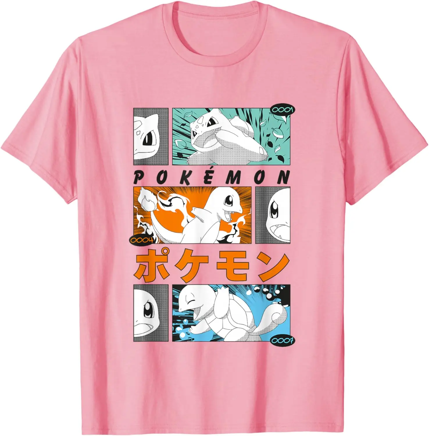 Pokémon Kanto Starters Vintage Manga Action Panels T-Shirt S-6XL