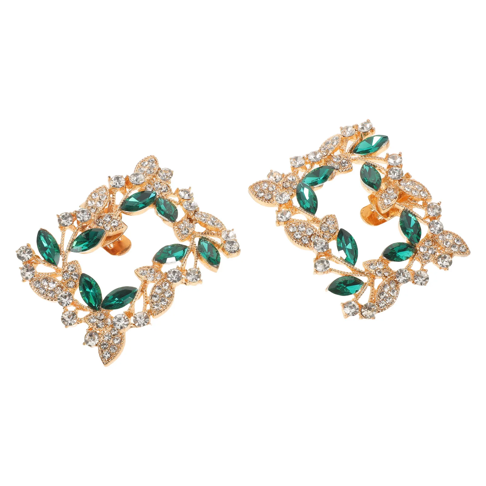 

1 Pair 2.3X1.8Inch Green Rhinestone Buckles Decorative Clips Removable Sparkling Charms For Wedding Bridal High Heels Sandals