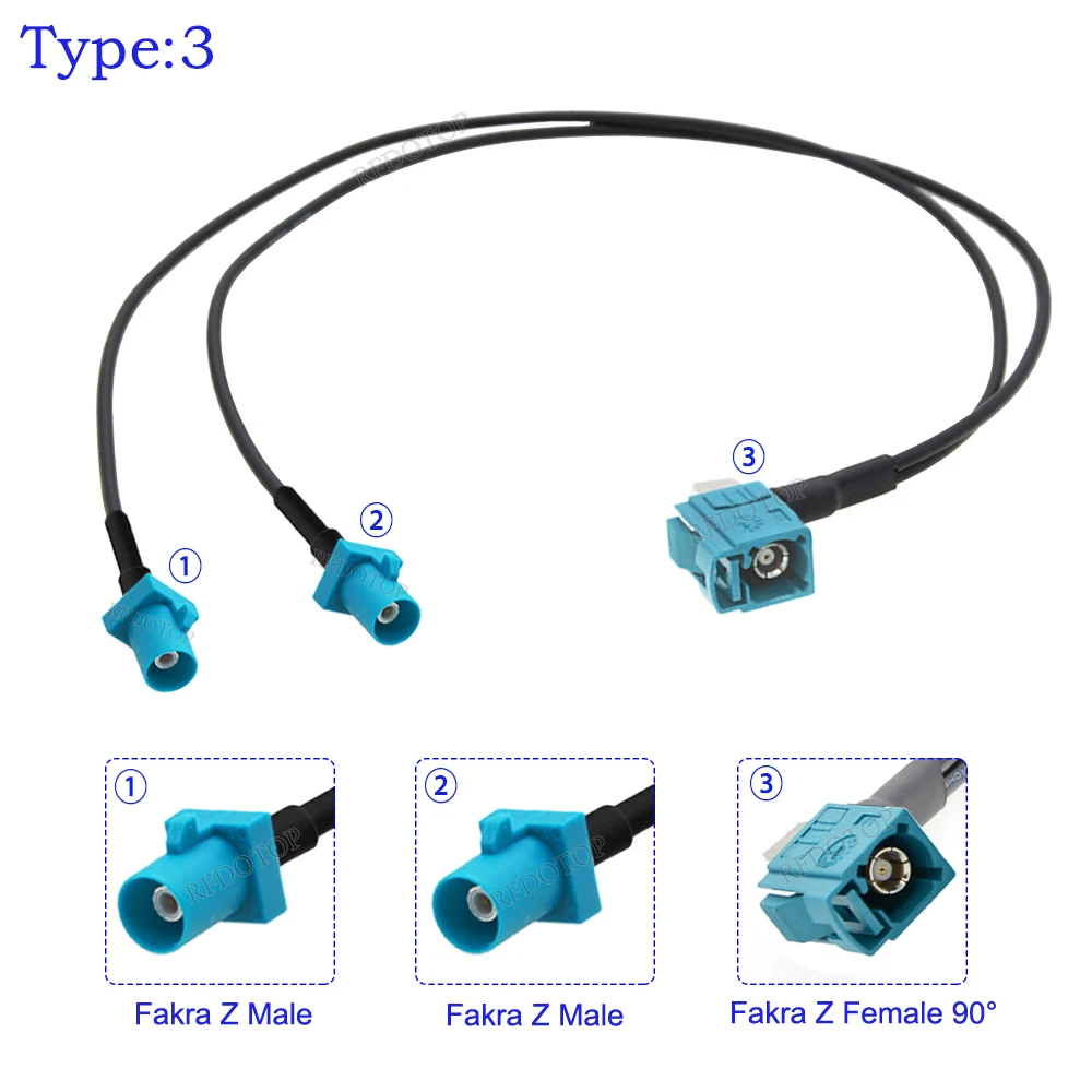 Universal Fakra Z Male/Female to Double Fakra Z Male/Female Connector RG174 Y Type Splitter Cable GPS Antenna Extension Cord