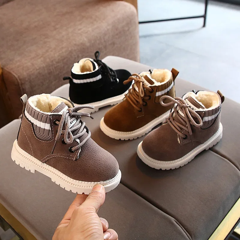 Boys Casual Shoes Autumn Winter Fashion Non-slip Soft Leather  Boots Running Shoes for Boys Warm Cotton Boots Single Boots