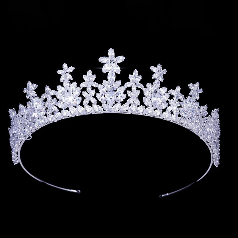 

Crown HADIYANA Fashion Crown Hair CZ Accessories Creative Flower Leaf Design For Wedding Or Fashion Party BC5200 Corona