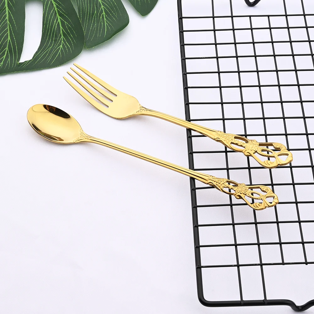 36Pcs/Set Stainless Steel Royal Cutlery Set Gold Dinnerware Western Food Tableware Knife Dessert Fork Spoon Ice Spoon Flatware