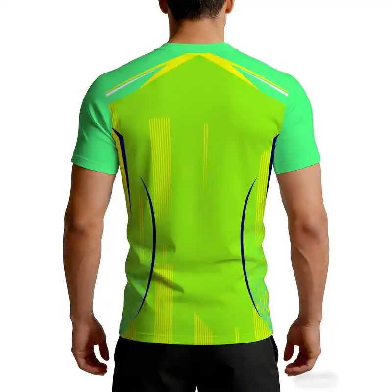Quick Dry Breathable Athletic Short Sleeve T Shirt Men Summer Cool Fitness Tight Top Neon Green High Stretch Polyester Training