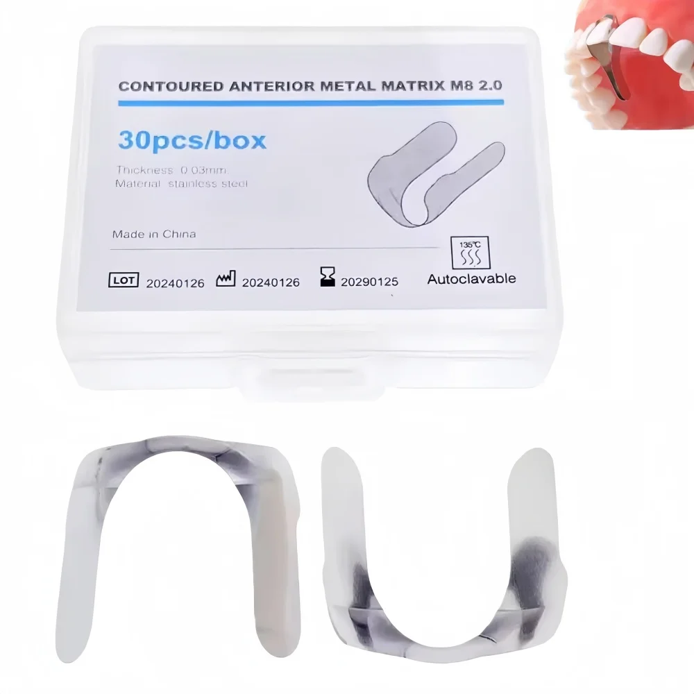 

30pcs Dental M8 2.0 Type Shaping Anterior Teeth Metal Forming Sheet Stainless Steel Curved Forming Sheet Dental Filling Material