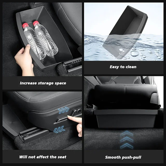 Under Seat Storage Box Organizer for Tesla Model Y Juniper 2025 2026 Hidden Storage Box Washable Underseat Drawer Accessories 2