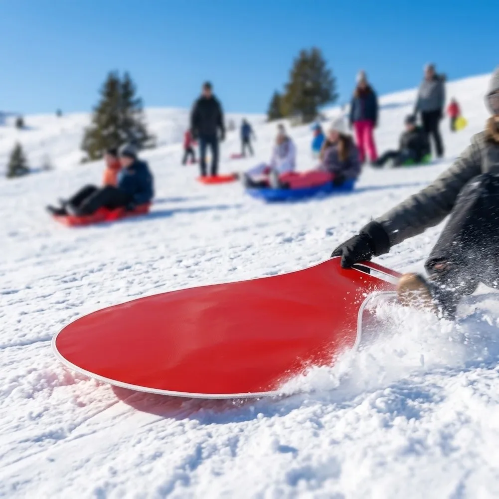 Foldable Snow Sled with Handle for Winter Outdoor Use - Lightweight 78 x 48 cm Red Fabric Sled Portable and Compact