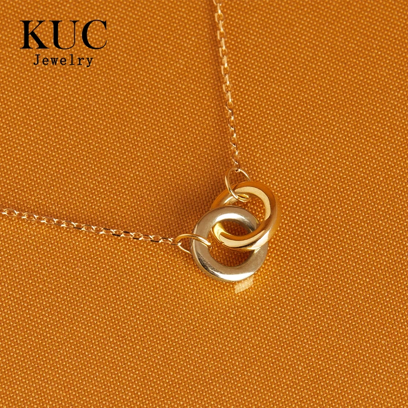 Korean Minimalist 925 Sterling Silver Fine Jewelry Two-Tone Connection Necklace Rings Crossed Pendant Necklaces for Women