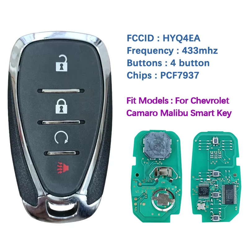 

CN014050 Aftermarket 4 Button Smart Keyless Entry Remote 433MHz HYQ4EA 13508871 For Chevrolet Camaro Malibu 2016-2022