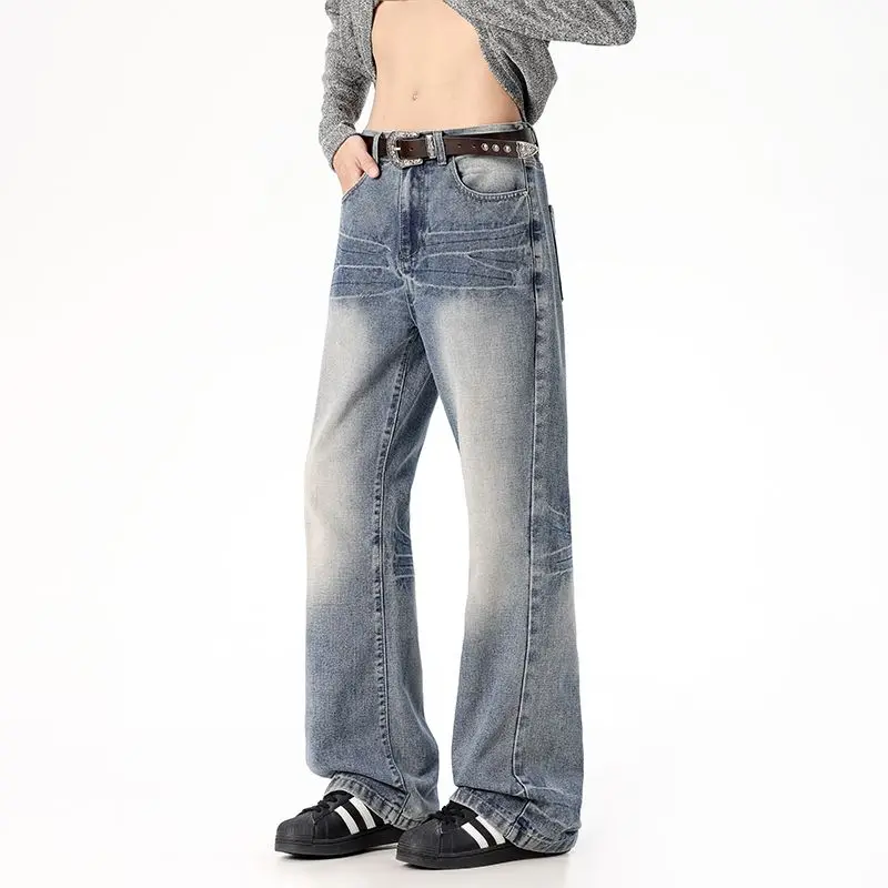 جينز مستقيم الساق، كاجوال واسع الساق، غسول لجميع المواسم، تنظيف الأرضيات، سروال ريترو مستقيم الساق فضفاض للرجال والنساء