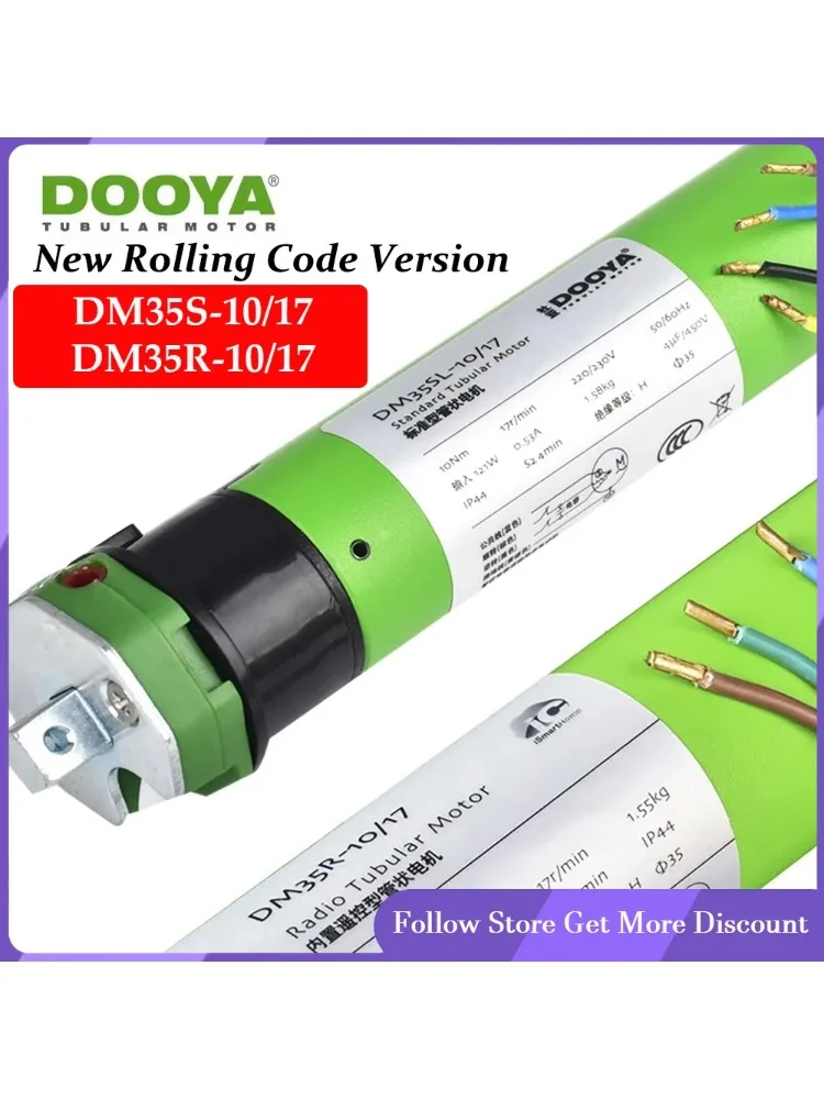 Moteur tubulaire Dooya DM35R 10/17 DM35S 10/17 pour toutes sortes de stores roulants, 220V/230V 50/60HZ, moteur RF433mhz, moteur à 4 fils
