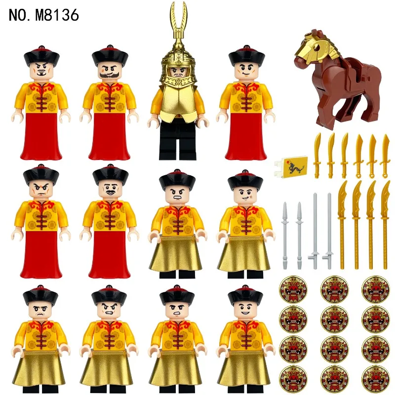 Living room ornaments M8136 Royal Guard Qing Dynasty mini figures children small particles assembled toy horse shield weapons