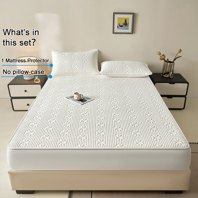 Waterproof Fitted Mattress Protector Four-Leaf Clover Quilted Anti-Mite Bed Pad Cover Antibacterial Noise-Free Home Bedroom Use