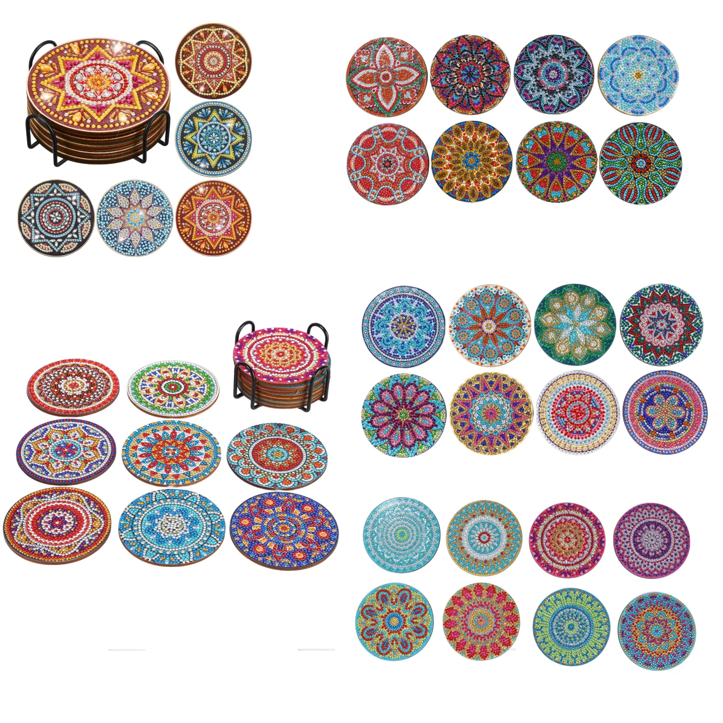 Mandala-Muster Künstlicher DIY Diamant-Bemalter Untersetzer DIY Kristall Super Glänzender Diamant-Bemalter Holz-Tischuntersetzer