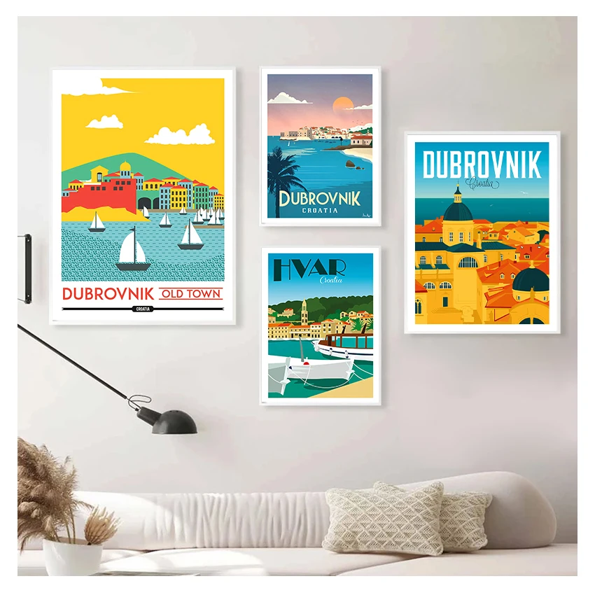 Travel Poster Canvas Painting Kraft Poster Coated Wall Sticker Home Decoration Gift Croatia Zagreb Dubrovnik Vintage