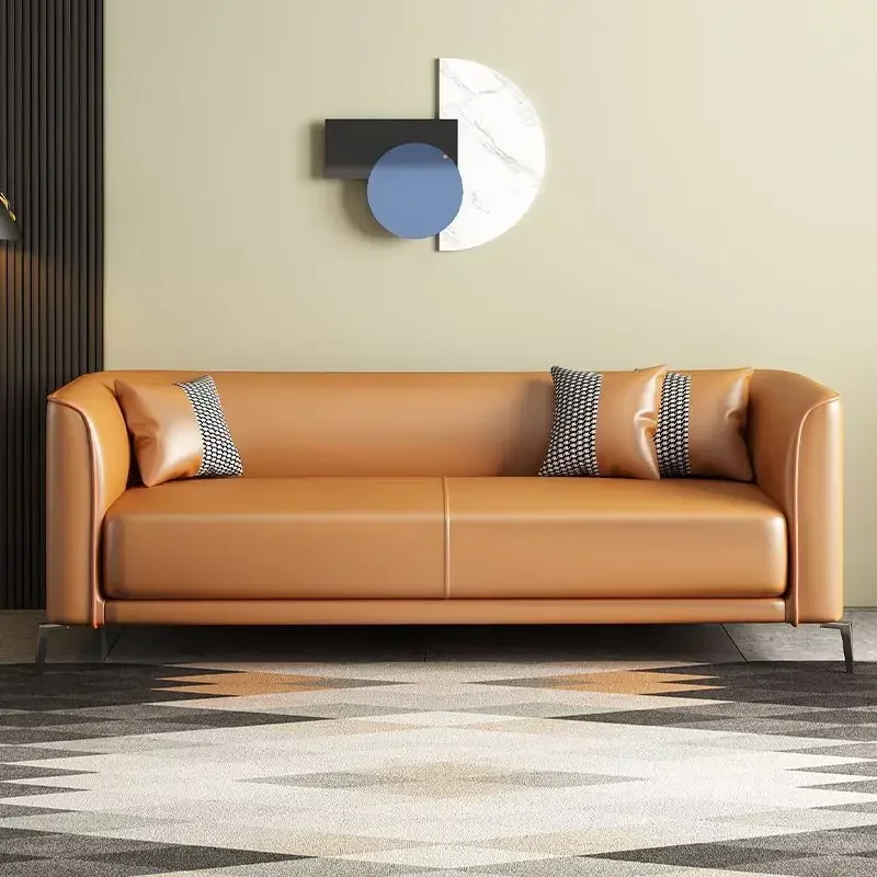 Small Apartment Living Room Bedroom Simple Modern Rental Room Triple Apartment Sitting Area Leather Sofal16