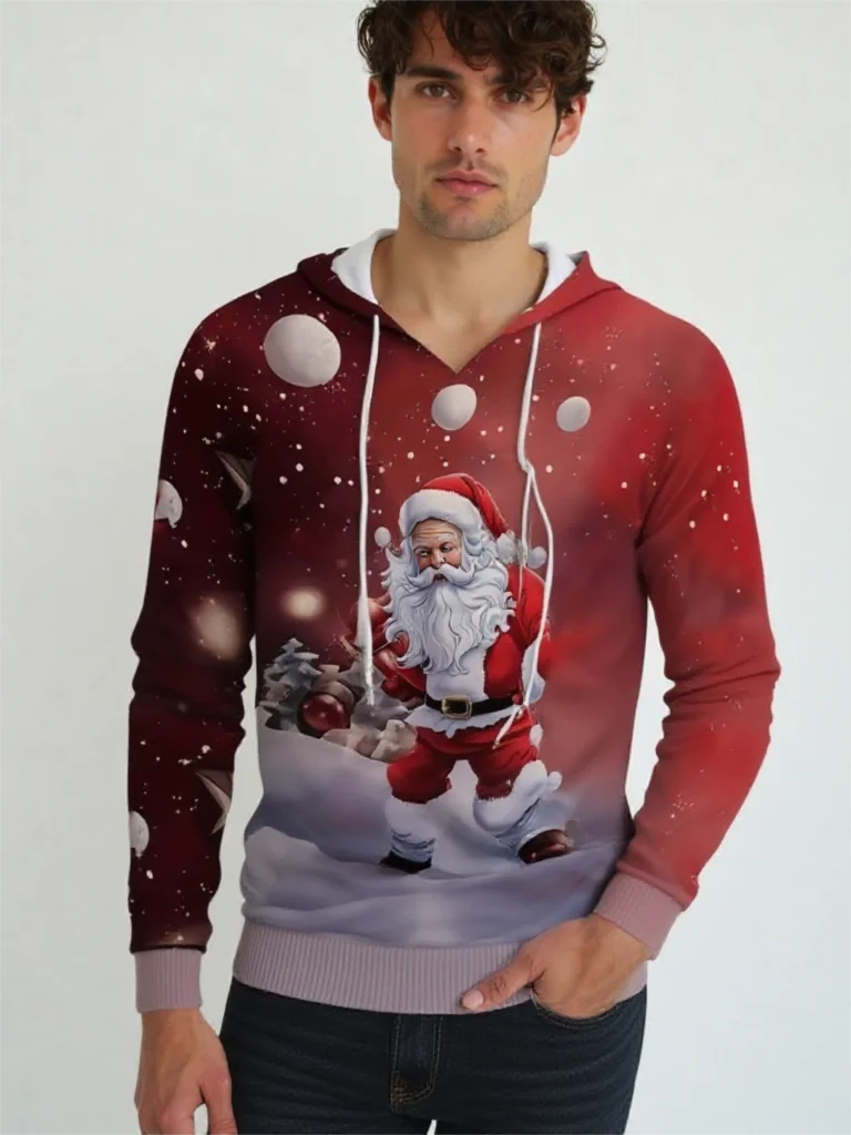 

Autumn Winter Santa Claus 3D Print Christmas Men's Long Sleeve Hooded Sweatshirt Oversized Harajuku Coat Unisex Pullover Clothes