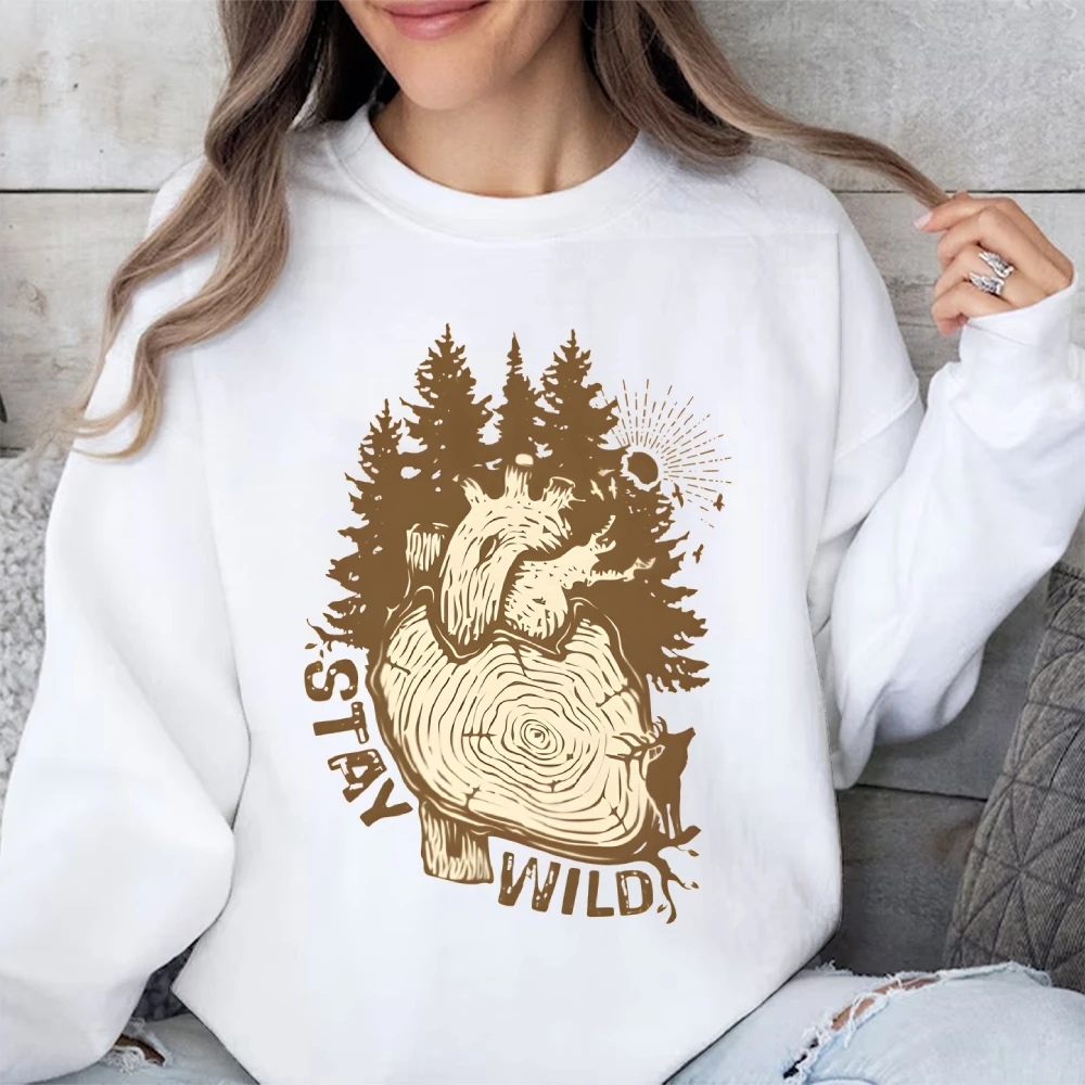 Stay Wild Heart Forest Grafik-Sweatshirts, Vintage-Boho-Unisex-Pullover mit Rundhalsausschnitt für Frauen und Männer, lässiges Oberteil mit Rundhalsausschnitt