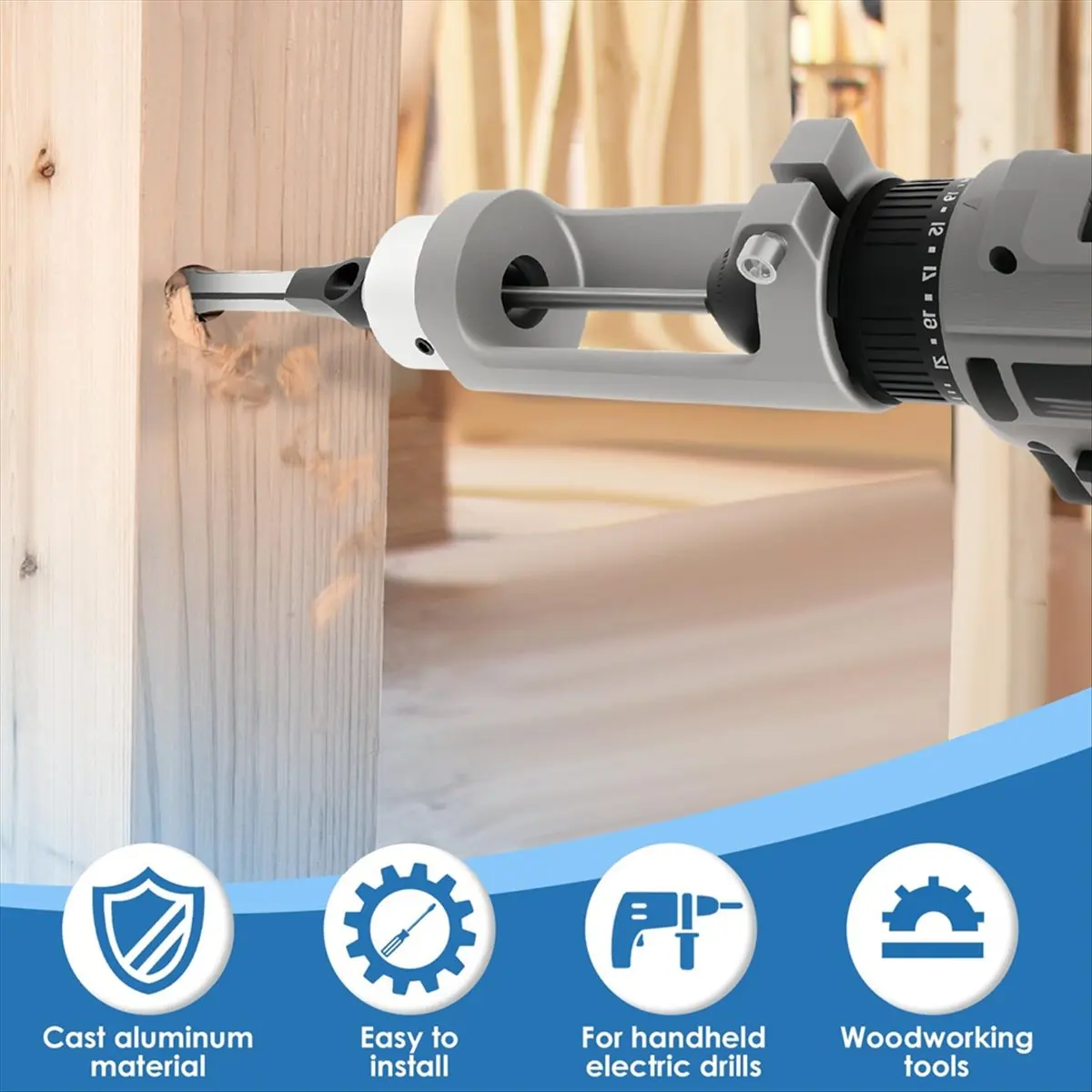 

A58Z Square Hole Drill Bit Adapter with Drill Bits, Mortising Attachment, Aluminum Hole Drill Mounting Bracket, Drill Fixing