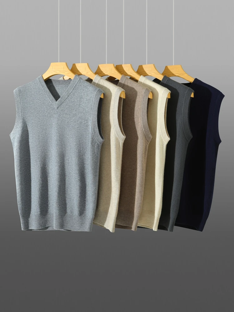 

Light Luxury Men's 100% Cashmere Sweater V-Neck Sleeveless Pullover Spring Summer Autumn Smart Casual Knitwear Soft Cosy Vest