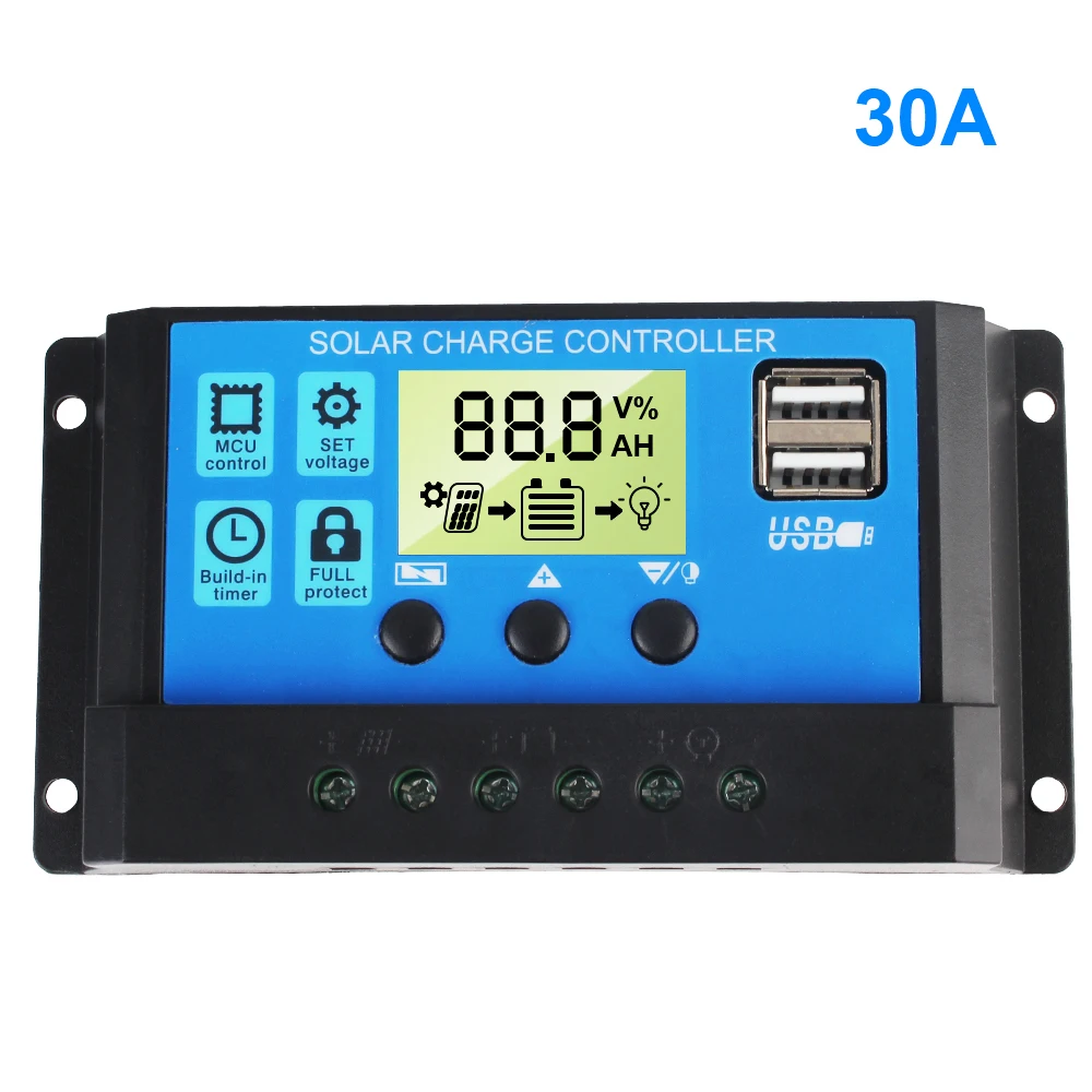 Pantalla LCD 30A 12V 24V accesorios para el hogar regulador de batería Solar controlador Solar Dual USB PV regulador MPPT accesorio
