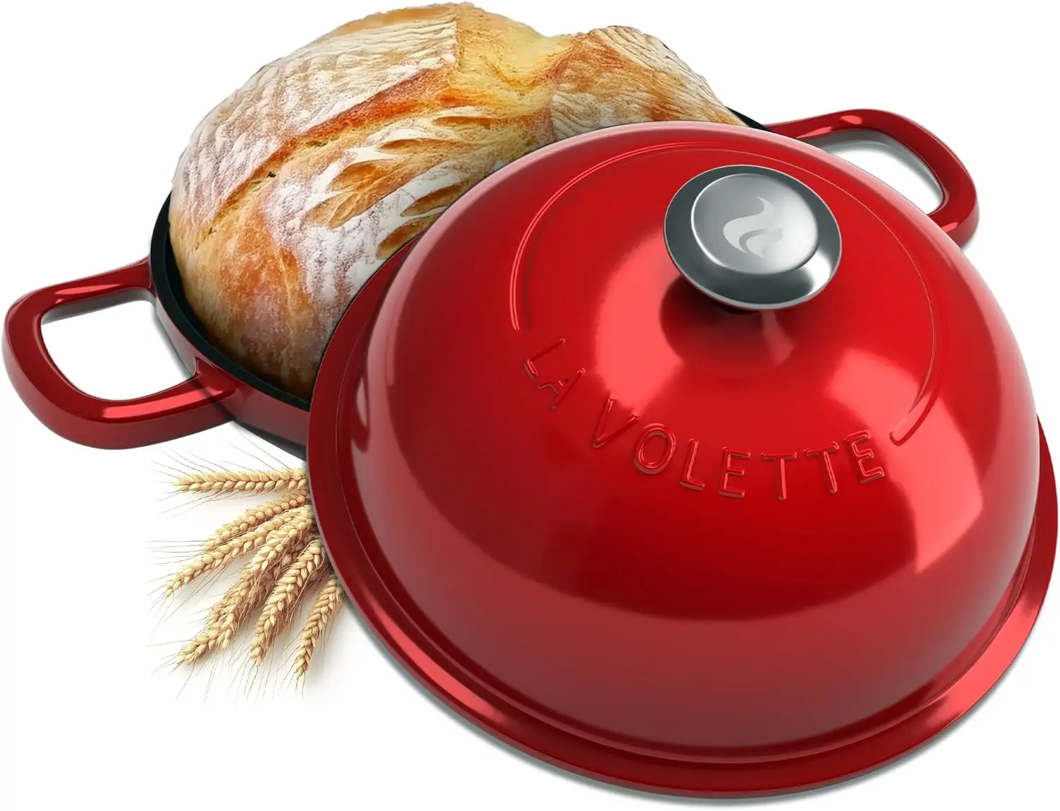 

9-Piece Enameled Cast Iron Bread Baking Set with Lid, Dutch Oven, Silicone Mat, Banneton - Red