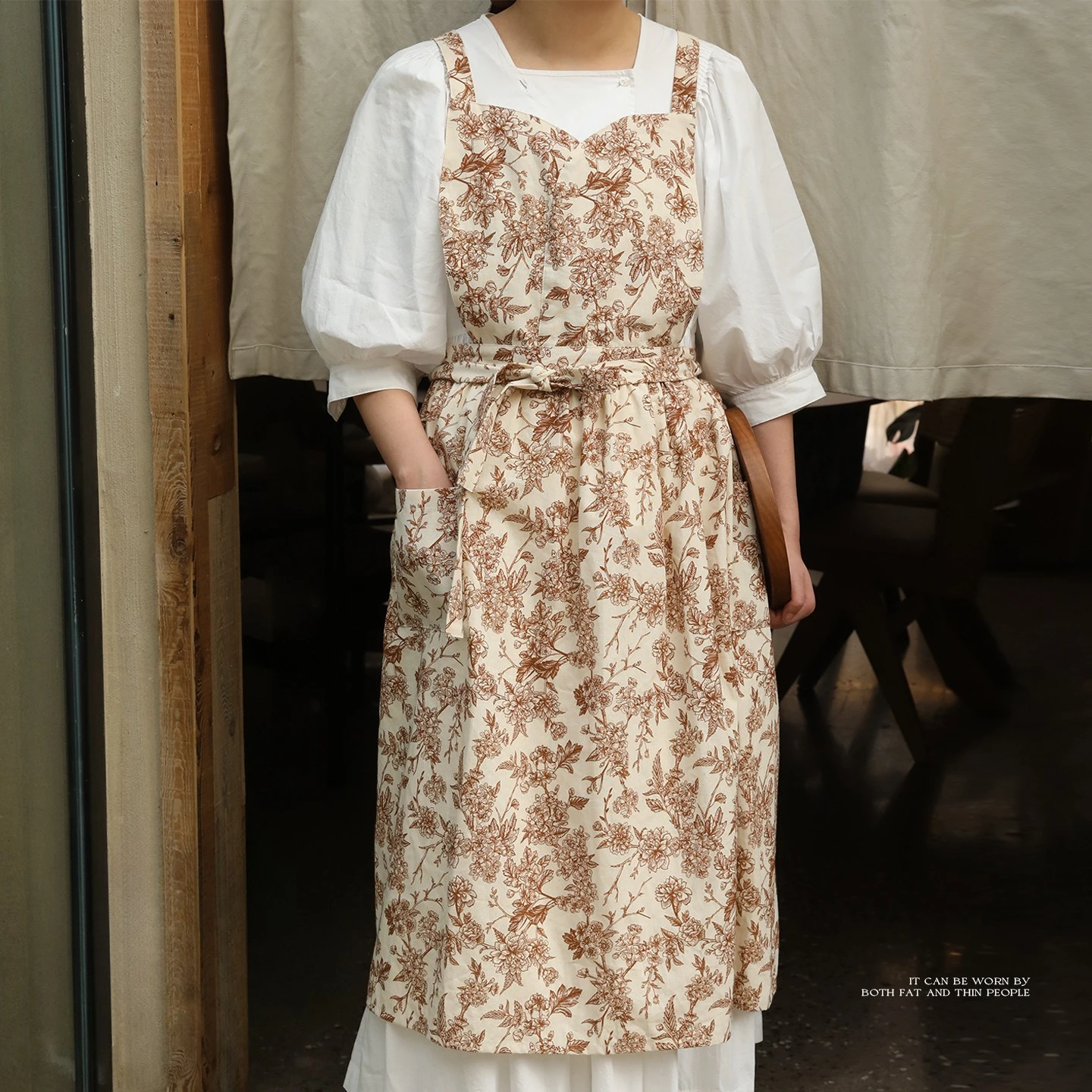 Print Sleeveless Women Aprons with Pockets Midi Overall Dress Casual Working Uniform