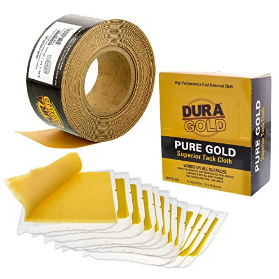 

Premium 320 Grit Gold PSA Longboard Sandpaper 20 Yard Long Continuous Roll and - Pure Gold Superior Tack Cloths - Tack Rags Box