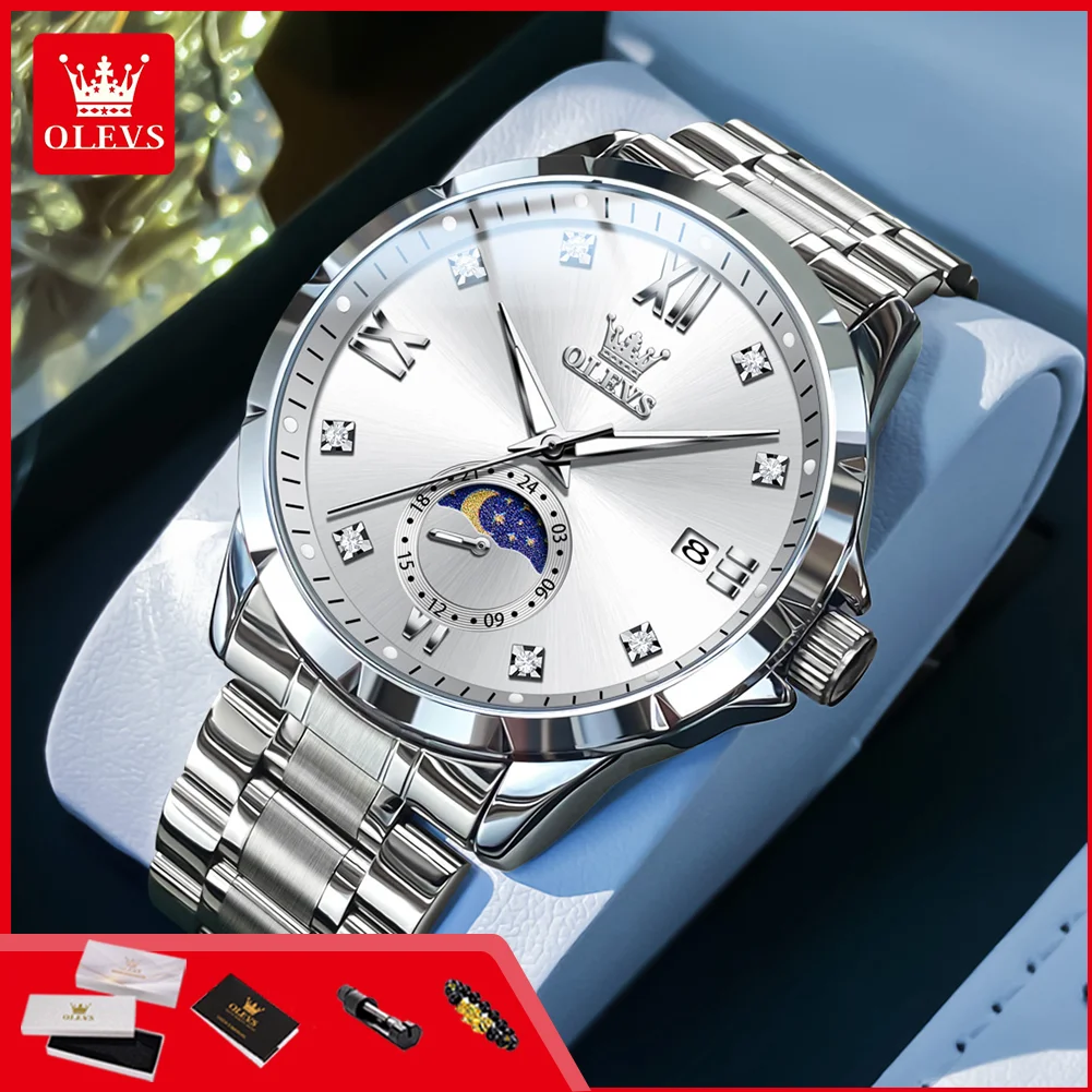 

OLEVS 2956 Original Quartz Watch for Men Calendar Waterproof Moon Phase Luminous Simple Dress Man Wristwatch Business Classic