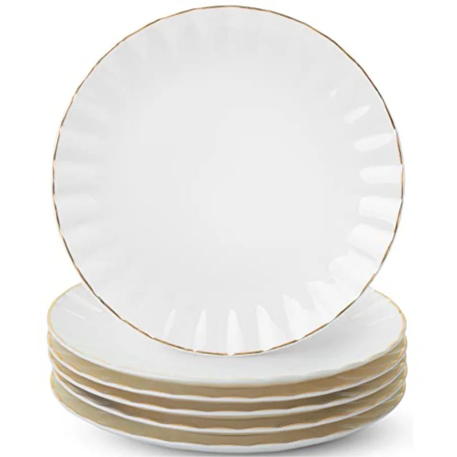 BTaT- White Dessert Plates, Set of 6,,White Porcelain with Gold Trim, Small Plate, Small Appetizer Plates
