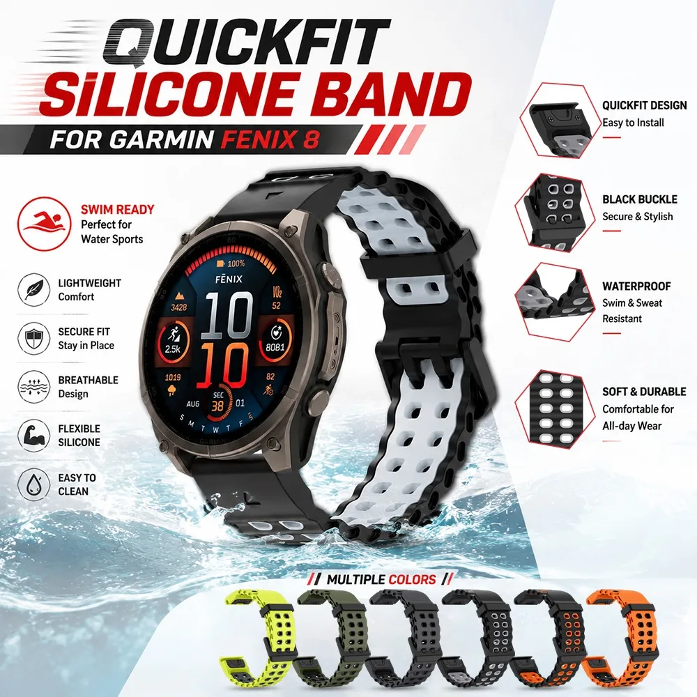 22MM 26MM Ocean Quickfit Silikonbänder für Garmin Fenix 8 Wasserdichte Weiche Armbänder für Fenix 5 6 7 Enduro 3 2 zum Schwimmen und für Sport
