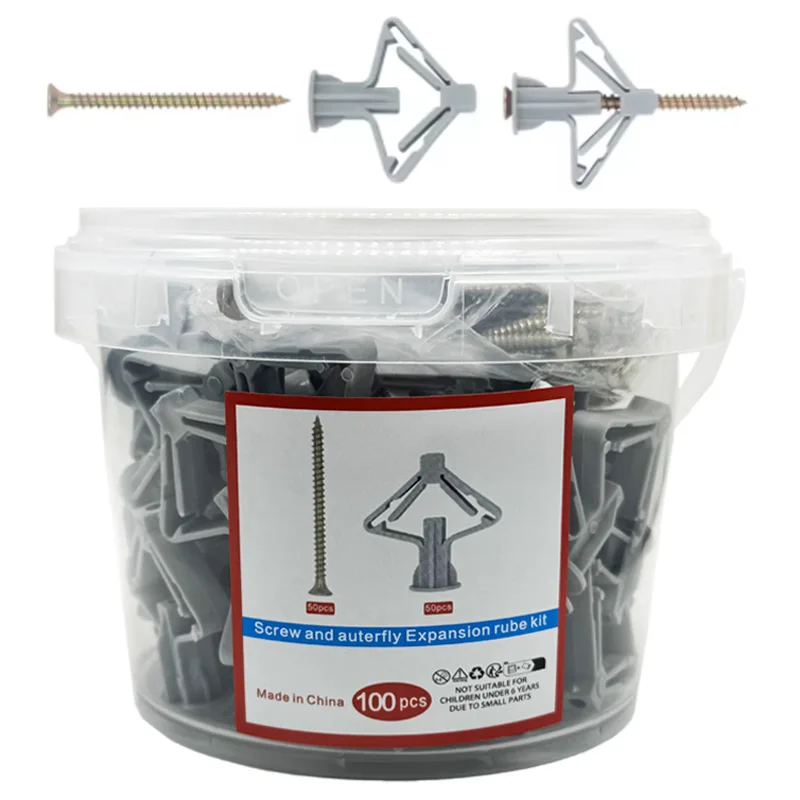 Kit de anclaje para paneles de yeso, 100 Uds., anclas de pared huecas, tapones para placas de yeso, tornillos, tubo de expansión de mariposa, juego de 50