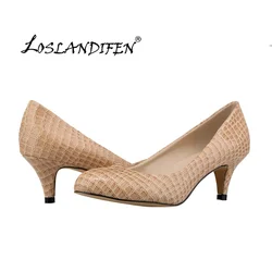 Loslandifen Women Pumps Spring Autumn New Styles Big Size Low Heels Fashion Sexy Round Toe Faux Crocodile Woman Office Shoes