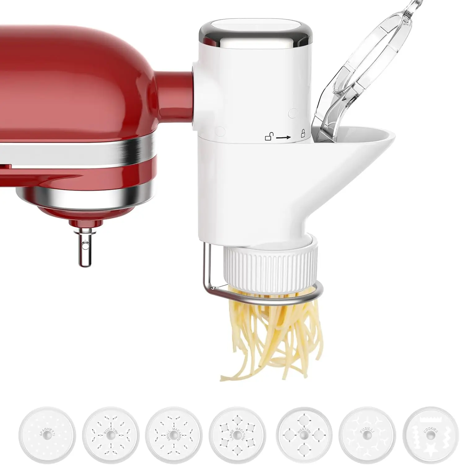 

7-in-1 Pasta Maker Attachment for Stand Mixers, Interchangeable Plates, Easy to Use and Clean