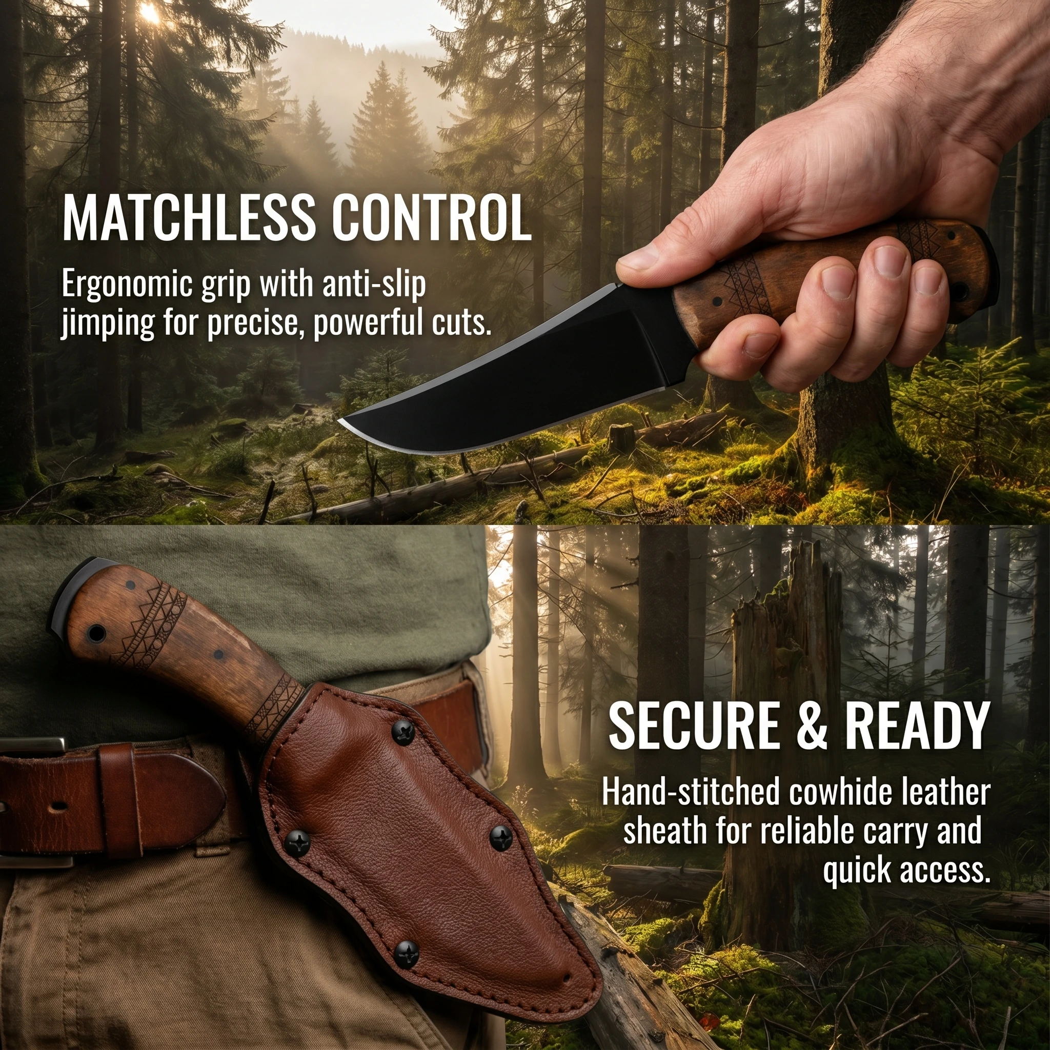 Sleek and portable straight knife with sheath for storage, featuring an anti-slip and comfortable handle, ideal for outdoor hiki