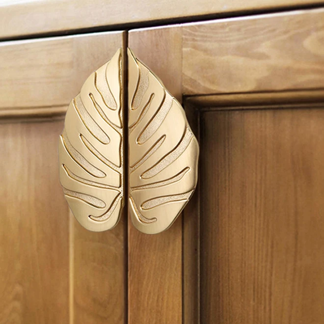 Luxury Designed Leaf Handle Gold Ancient Silver Creative Cabinet Hardware Drawer Knobs Wardrobe 64mm Door Furniture Pulls
