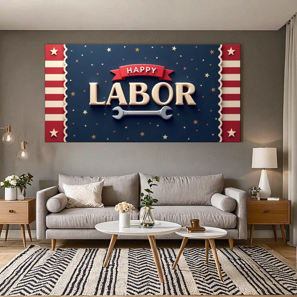 تصميم ديكور، لافتة يوم العمل، تصميم احتفالي، لافتة احتفالية لتزيين الحدث، احتفالات العطلات، الاستخدام الداخلي #1