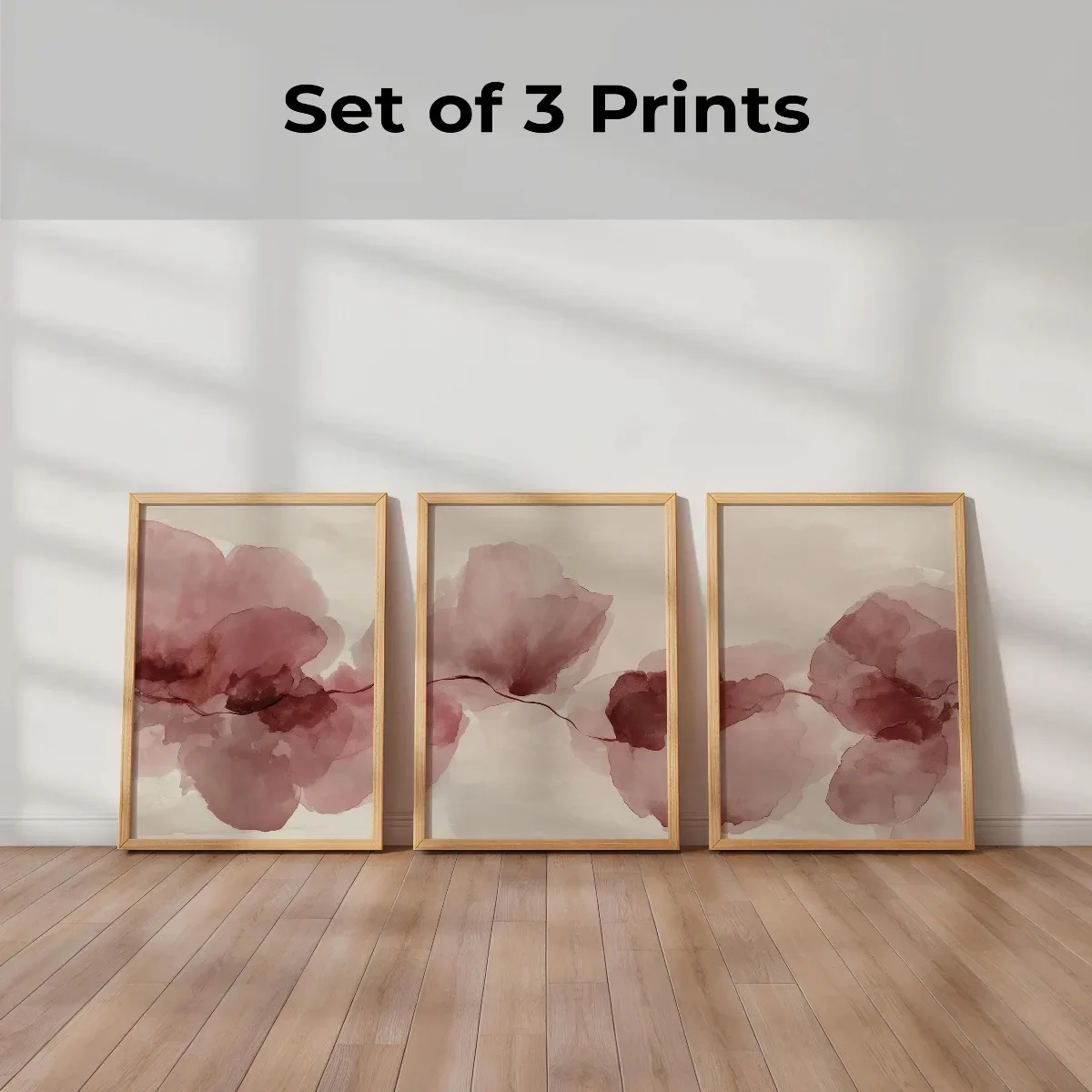 3pcs frameless Canvas Painting Set of 3 Blush Pink Abstract Floral Canvas Prints Poster Neutral Beige Watercolor Flower Art Prin