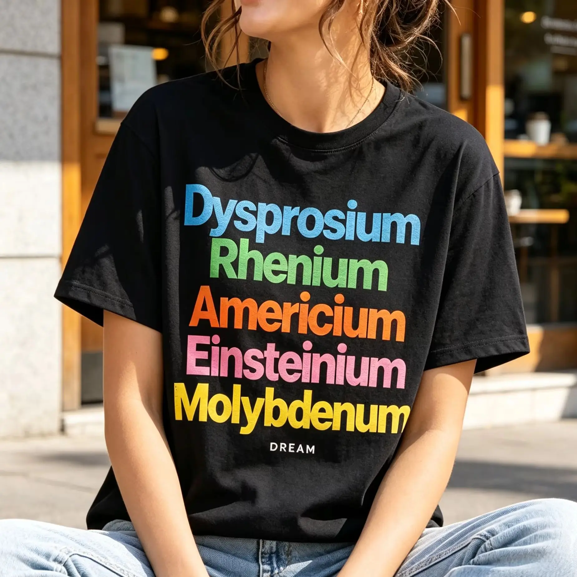 Dream Chemical Element Names Graphic T-Shirt Color Stacked Text Science Quote Vintage Short Sleeve Tee
