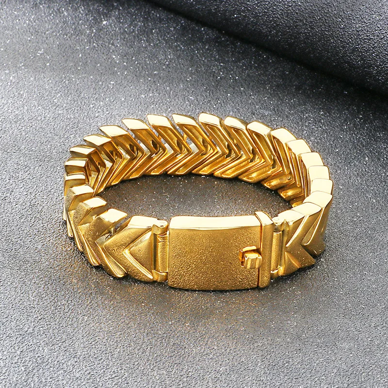 Popular Black Silver Gold Stainless Steel Solid Bevelled Herringbone Link Chain Bracelet For Mens Cool Gifts Punk Heavy 18mm