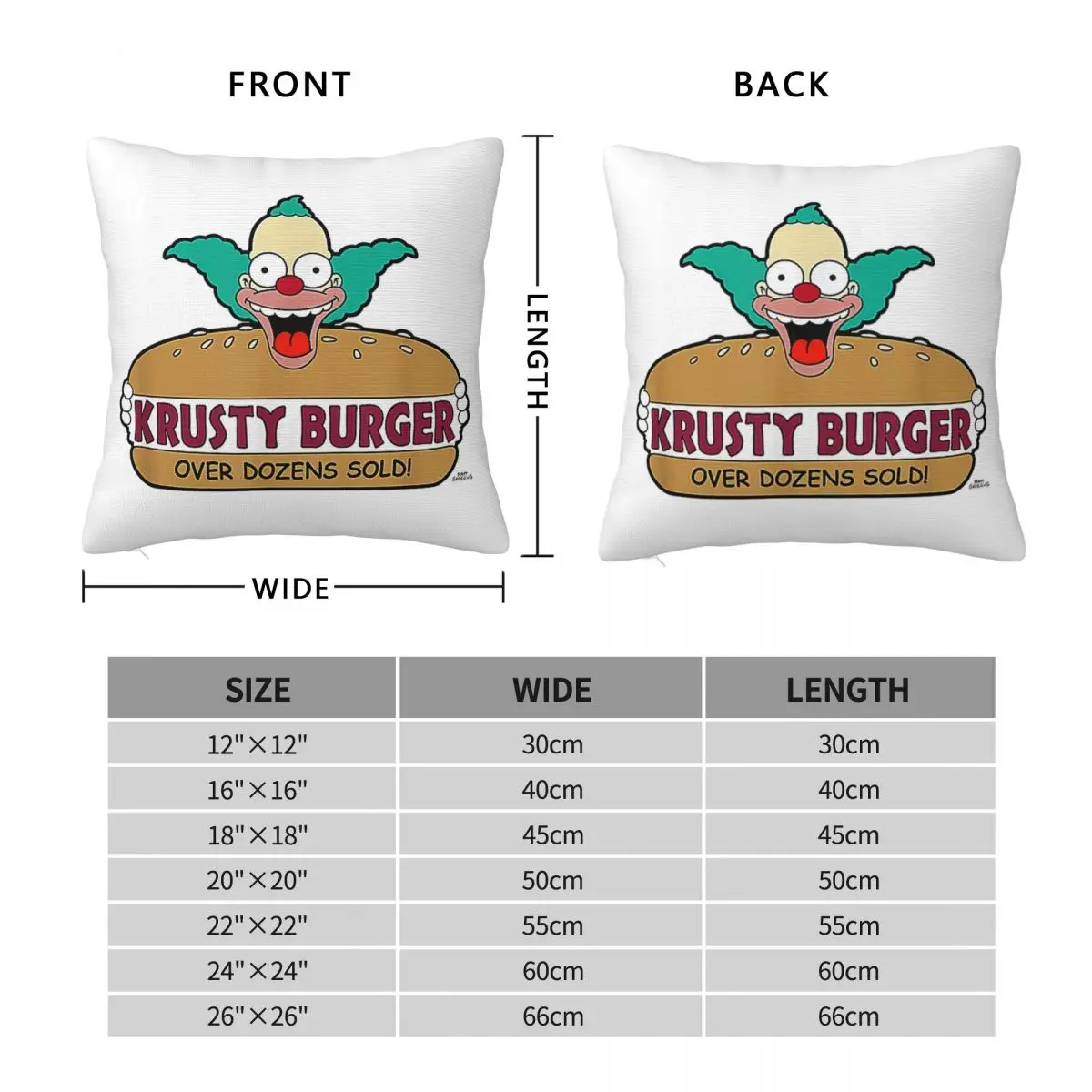 Krusty The Clown Square Pillowcase Polyester Linen Velvet Printed Zip Decor Sofa Seater Cushion Cover 45x45