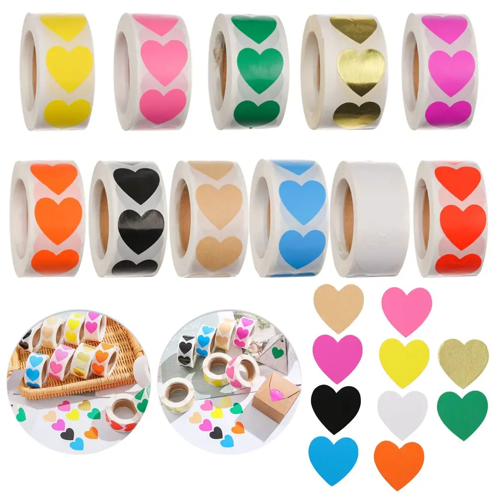 500 Stück Geburtstagsparty-Zubehör, Geschenkverpackung, Heimdekoration, Siegeletiketten, Scrapbooking-Aufkleber, Liebe, herzförmig