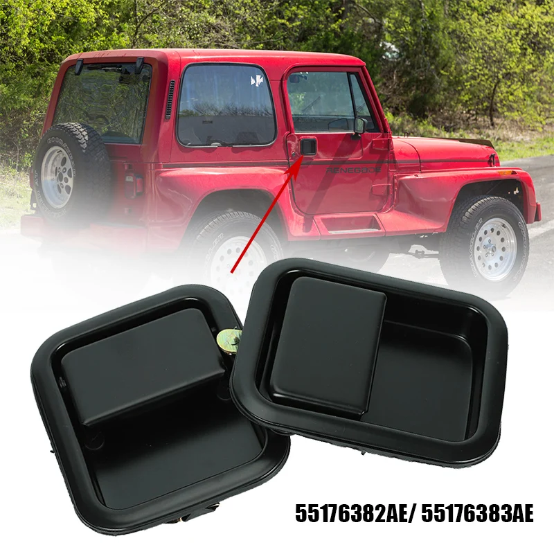 1 Pair Front Outside Full Door Handle PAIR HEAVY DUTY METAL For Jeep Wrangler YJ TJ CJ7 Scrambler 55176382AE 55176383AE