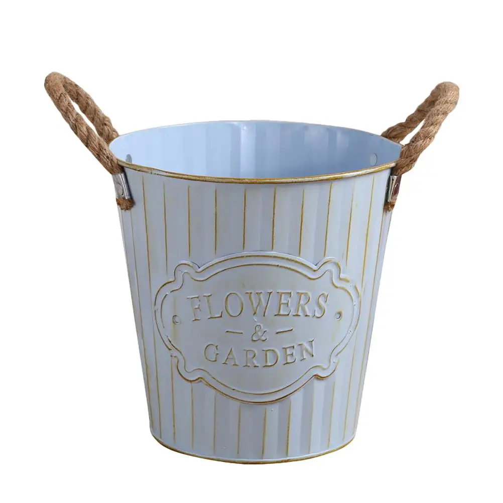 

Home Flower Bucket Decor Flower Shop Metal Bucket Iron Hemp Rope Flower Bucket Desktop Flower Bucket Adornment (Large Size)