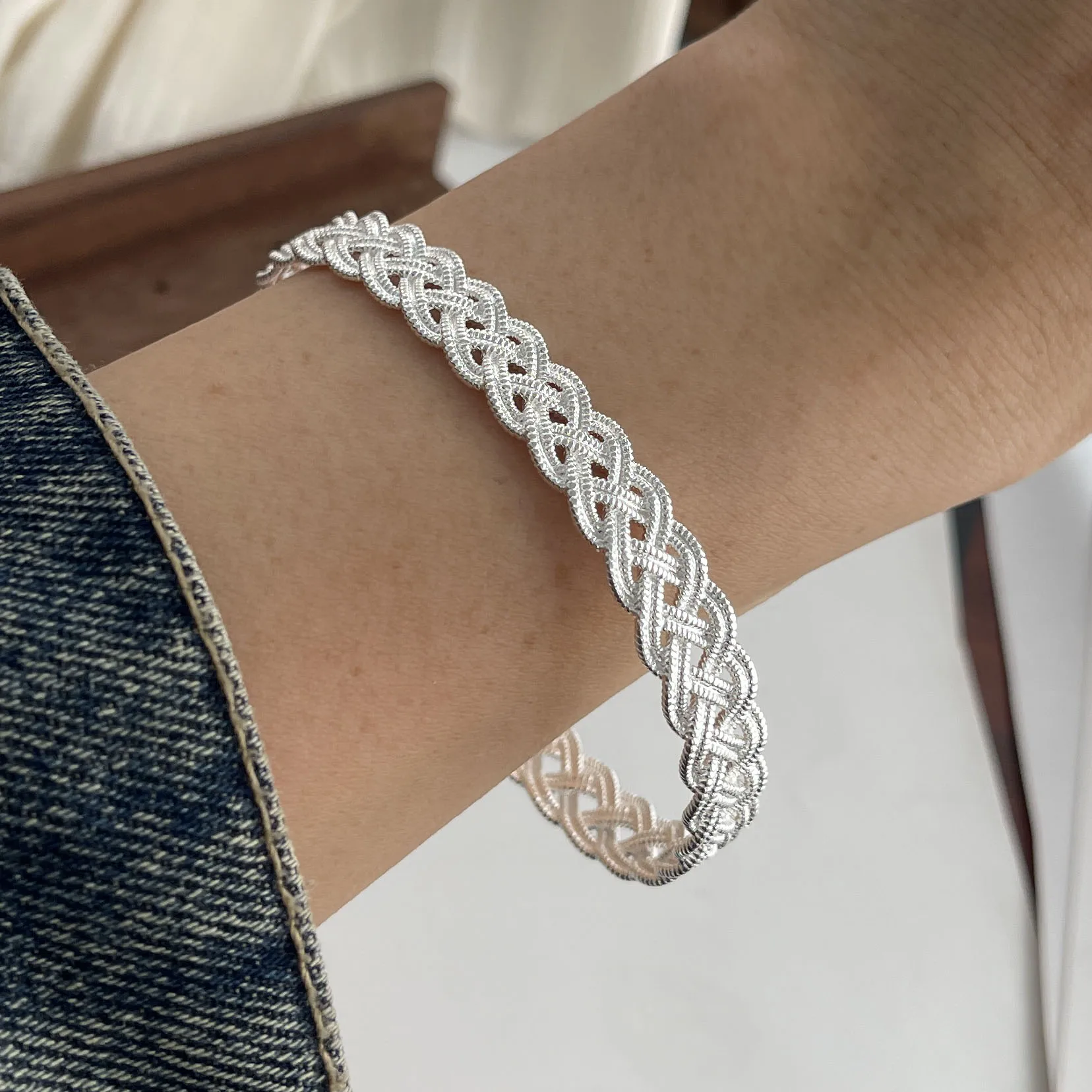 100% Solid 925 Sterling Silver Retro Bracelet for Women Men Vintage Handmade White Chain Shape Bracelet Birthday Gift