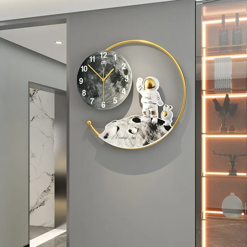 

Astronaut Moon Wall Clock Light Luxury Living Room Hanging Clock Cartoon Kids Room Decoration Modern Design Wall Watch