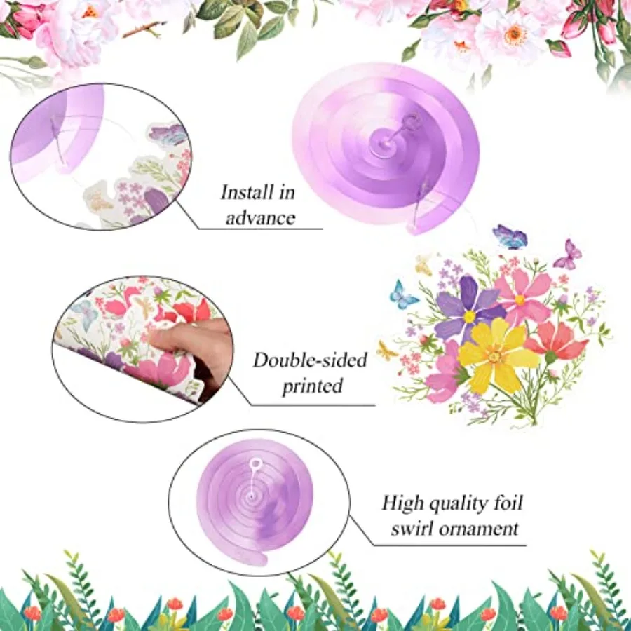 30 Pieces Butterfly Flower Hanging Swirl Party Decorations Summer Spring Butterfly Ceiling Decorations for Baby Shower Birthday