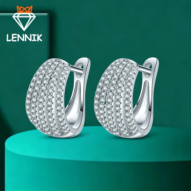 Women's D  VVS1 Moissanite Hoop Earrings, 925 Sterling Silver 18K White Gold Plated Lock Ear Buckles, Elegant Wedding Jewelry